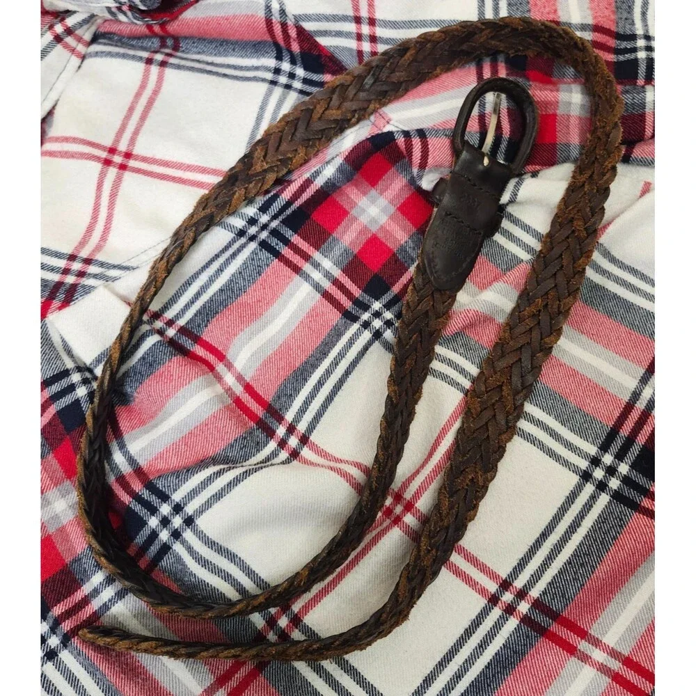 Dockers Mens 36 Dark Brown Braided Genuine Leather Belt Leather Covered Buckle